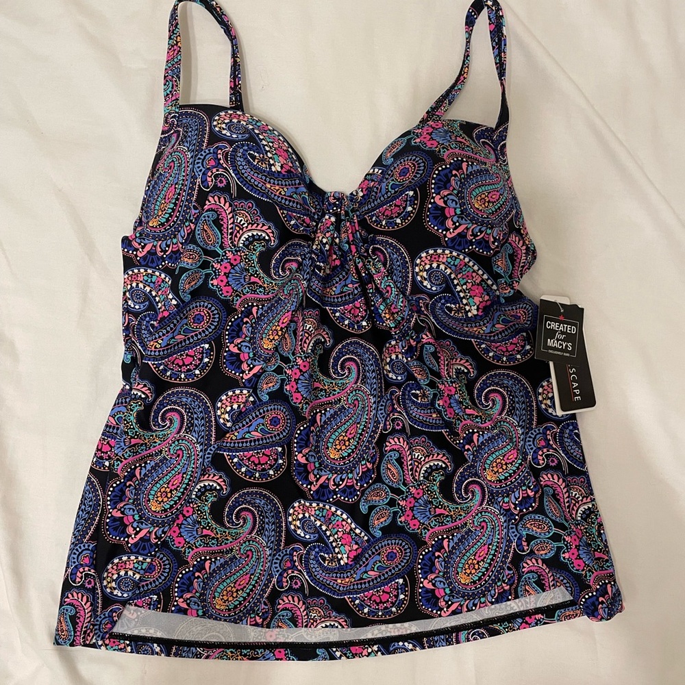 NWT Macy's Blue and Pink Tie Front Tankini Swimwear